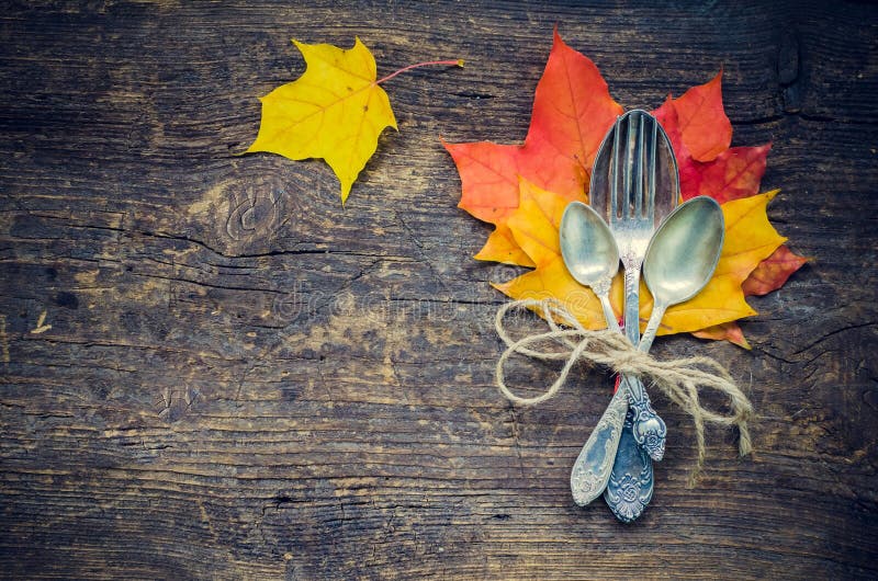 Thanksgiving Autumn Place Setting with Cutlery Stock Photo - Image of ...