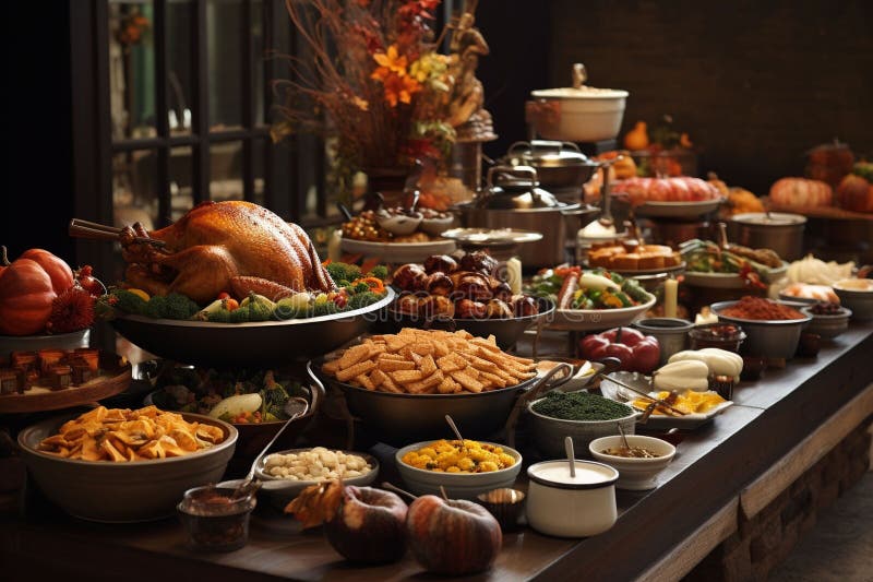 Thanksgiving Buffet Display with an Assortment Stock Illustration