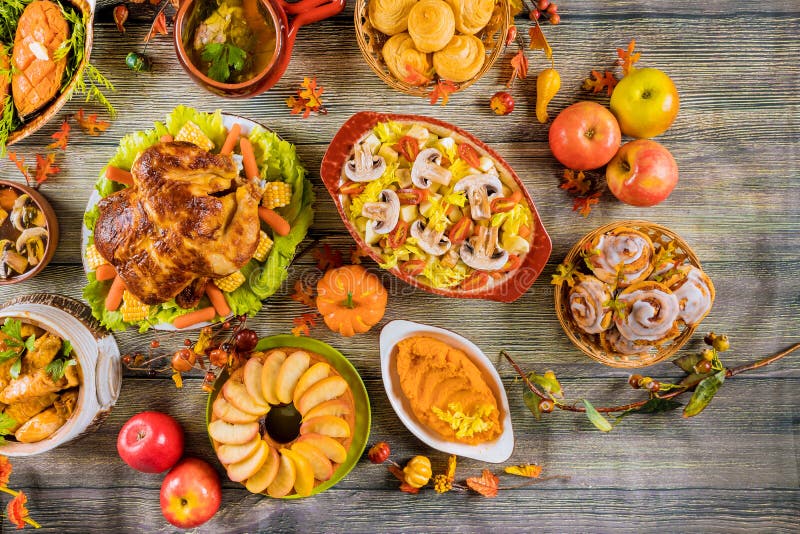 Thanksgiving celebration dinner with turkey, sweet potato