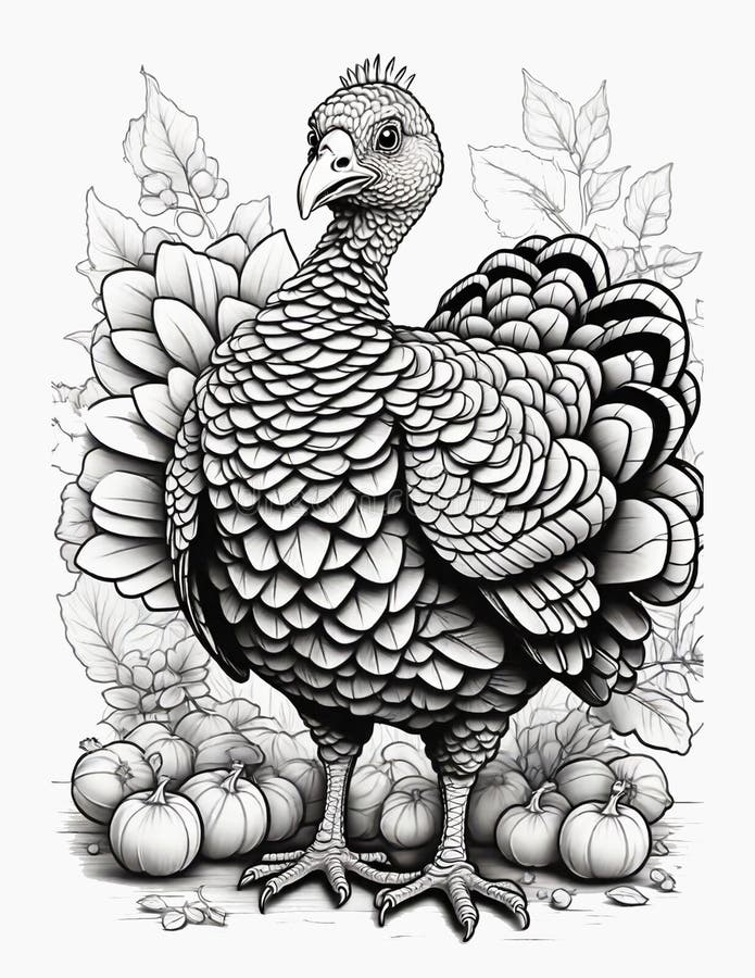 Thanksgiving Coloring Book Graphics for Children and Adults Stock