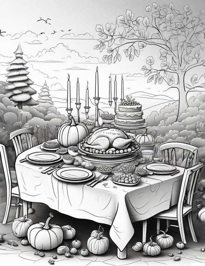 Thanksgiving Coloring Book Graphics for Children and Adults Stock