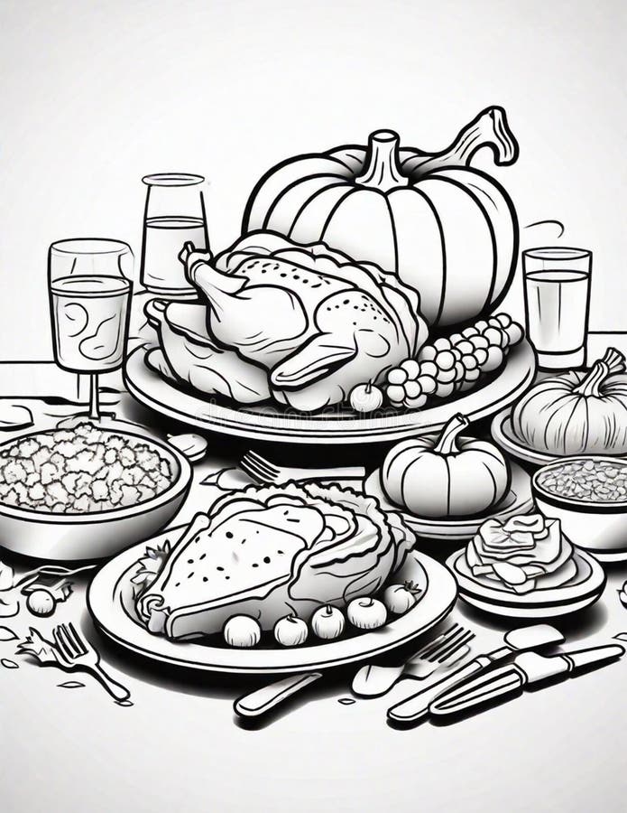 Thanksgiving Coloring Book Graphics for Children and Adults Stock