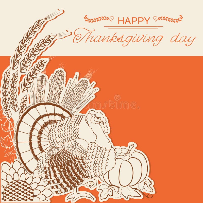 Thanksgiving day card with turkey bird and decoration