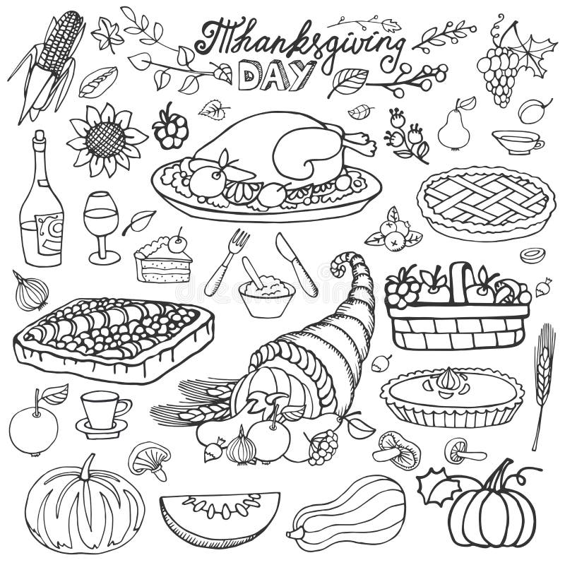 Download Thanksgiving Day.Doodle Food Icons.Linearset Stock Vector ...