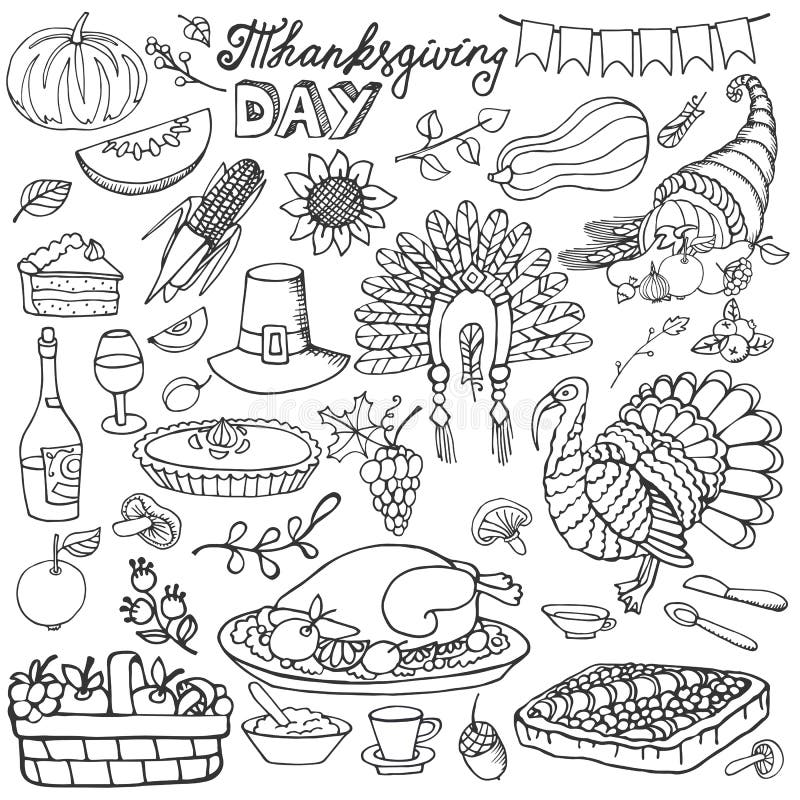 Doodle Thanksgiving Turkey Meal Freehand Vector Stock Vector ...