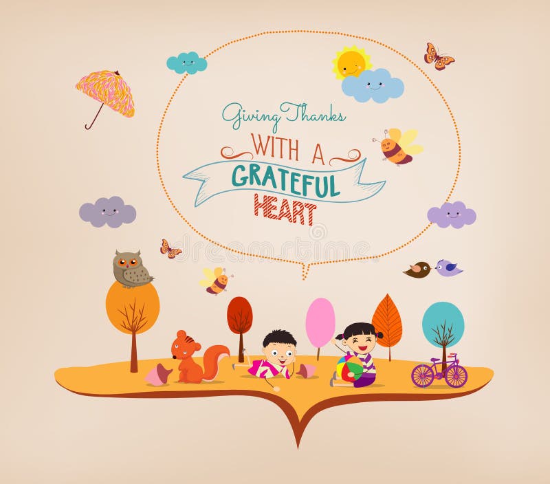 Thanksgiving Day. Kids Funny with Animals Stock Illustration - Illustration  of autumn, nature: 78189513