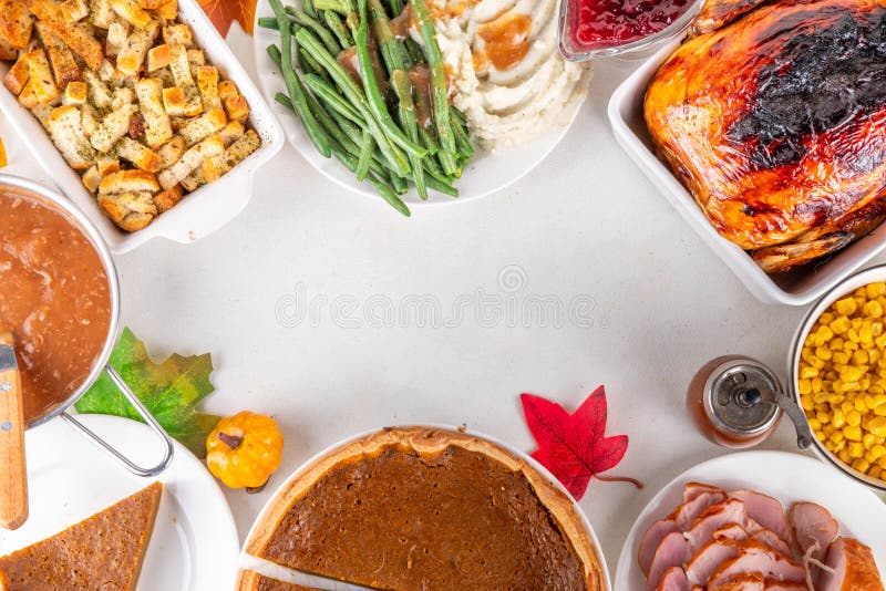 Thanksgiving dinner or lunch foods table