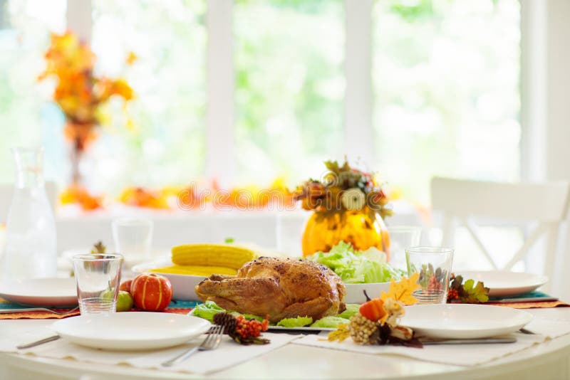 Thanksgiving dinner. Turkey table setting