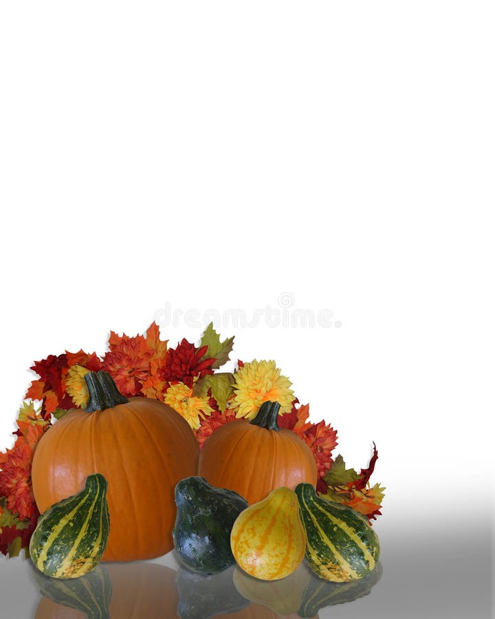 Image and Illustration composition for Halloween, Thanksgiving invitation, border or background with copy space. Autumn border fall halloween leaves pumpkins illustrations