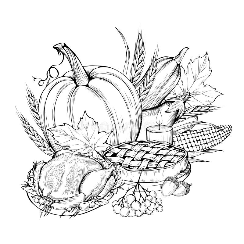 Thanksgiving food coloring book vector illustration