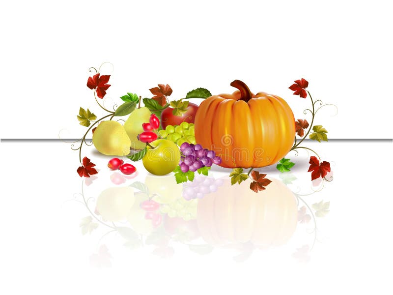 Thanksgiving, fruits d'automne et potiron illustration stock Thanksgiving, fruits d'automne et potiron illustration stock