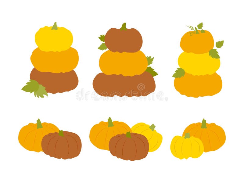 Thanksgiving illustration set. Different autumn pumpkins with leaves. Vector decorative elements Happy Thanks giving day royalty free illustration