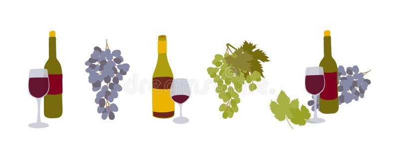 Thanksgiving illustration set of wine bottle glass, grape with leaves. Decorative elements Happy Thanks giving day set stock illustration