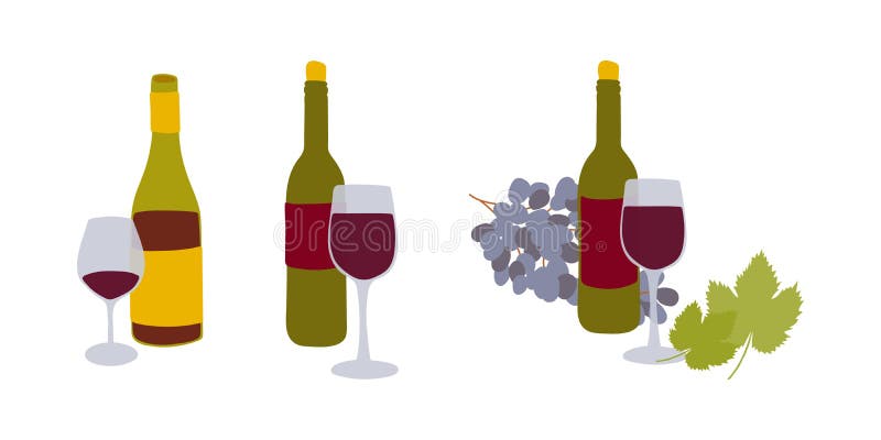 Thanksgiving illustration set of wine bottle glass, grape with leaves. Decorative elements Happy Thanks giving day set royalty free illustration
