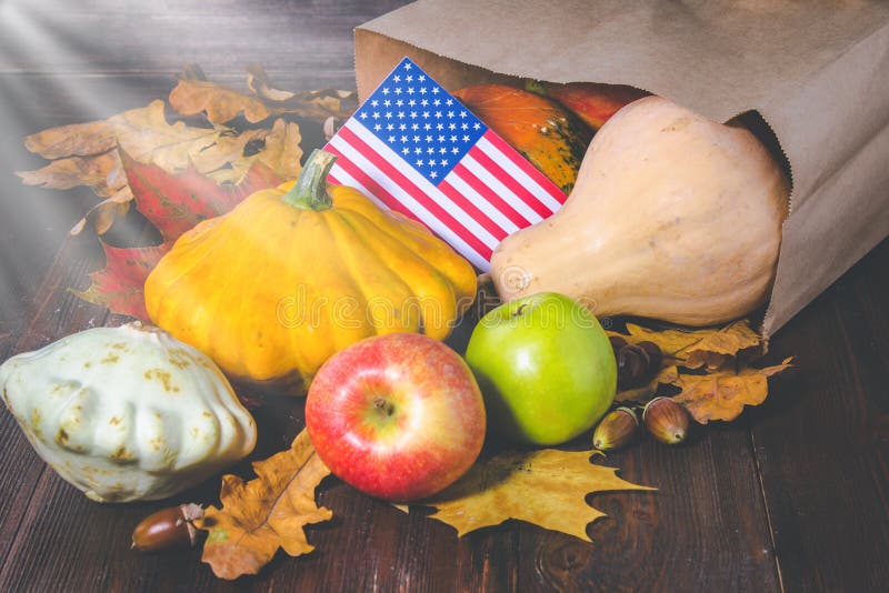 Thanksgiving in the States. Autumn Harvest. Pumpkins, Apples in the USA ...