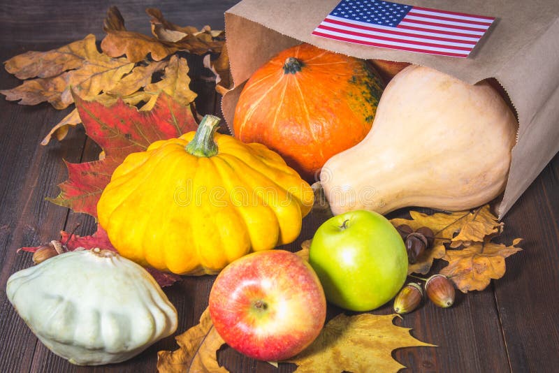 Thanksgiving In The States. Autumn Harvest. Pumpkins, Apples In The USA ...