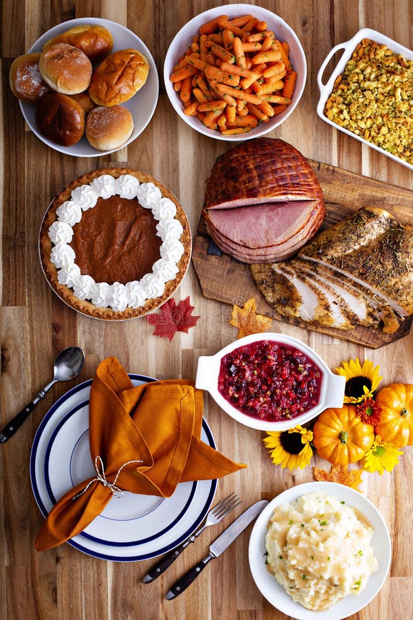 Thanksgiving Table with Turkey and Sides Stock Image - Image of holiday ...