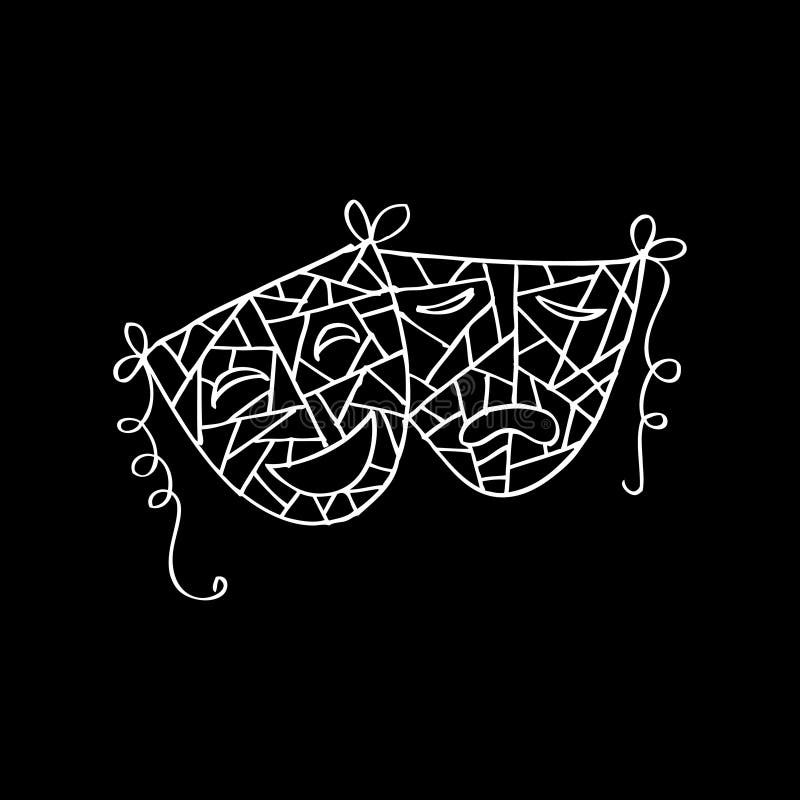 Theater Masks Line Drawing Stock Illustrations 152 Theater Masks Line