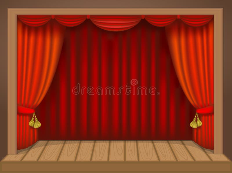 Theater Wooden Stage With Red Curtain And Spotlight Vector Festive Template  With Lights And Scene Poster Design For Concert Theater Party Dance Event  Show Illumination And Scenery Decoration Stock Illustration - Download