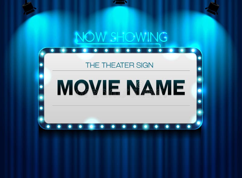 Theater sign on curtain and spot light background