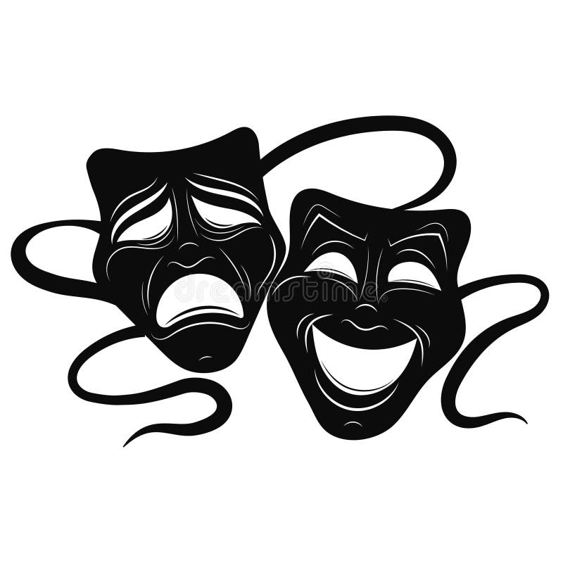 Theatre Masks. Drama and comedy. Illustration for the theater. Tragedy and comedy mask. Black white illustration. Theatre Masks. Drama and comedy. Illustration for the theater. Tragedy and comedy mask. Black white illustration.