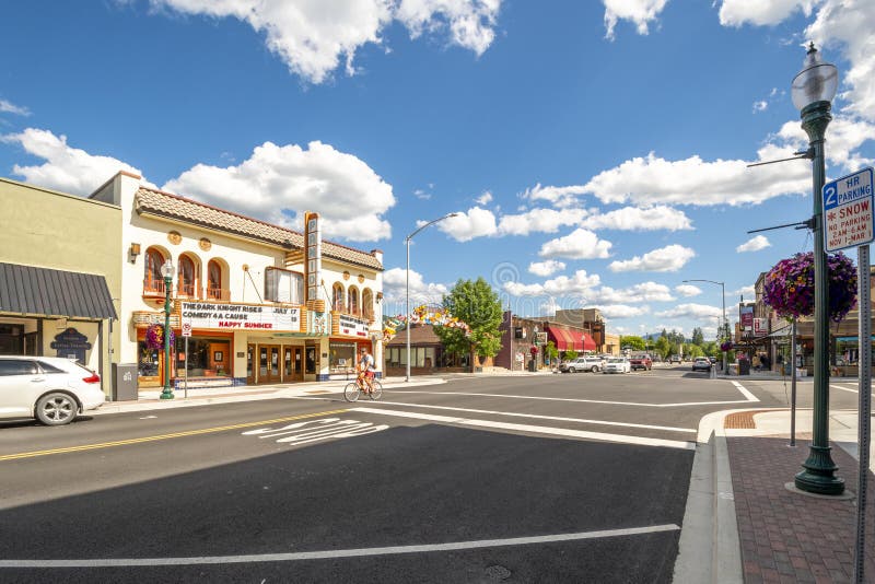 First Avenue, the main street through the downtown area of Sandpoint, Idaho, on a summer day. stock photo First Avenue, the main street through the downtown area of Sandpoint, Idaho, on a summer day. stock photo