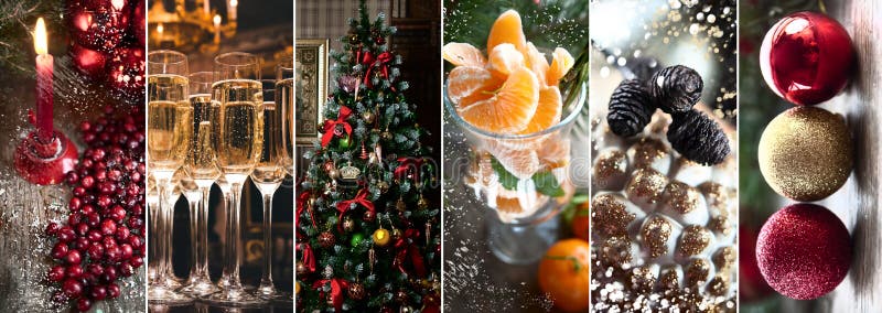 Thema des neuen Jahres, Weihnachten, stilvolle Collage Kerzen und c stockfotografie Thema des neuen Jahres, Weihnachten, stilvolle Collage Kerzen und c stockfotografie