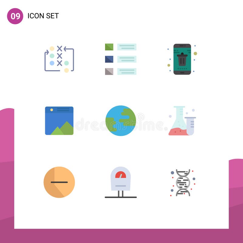 9 Thematic Vector Flat Colors and Editable Symbols of gallery, image, listing, smartphone, delete. Set of 9 Modern UI Icons Symbols Signs for gallery, image, listing, smartphone, delete Editable Vector Design Elements