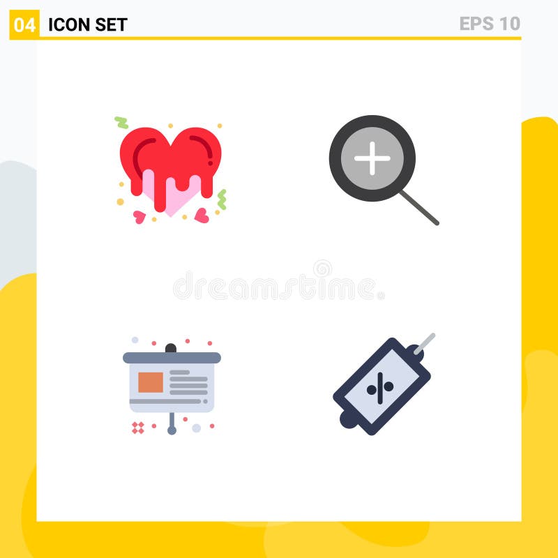 4 Thematic Vector Flat Icons and Editable Symbols of bleeding, presentation, romance, art, market vector illustration