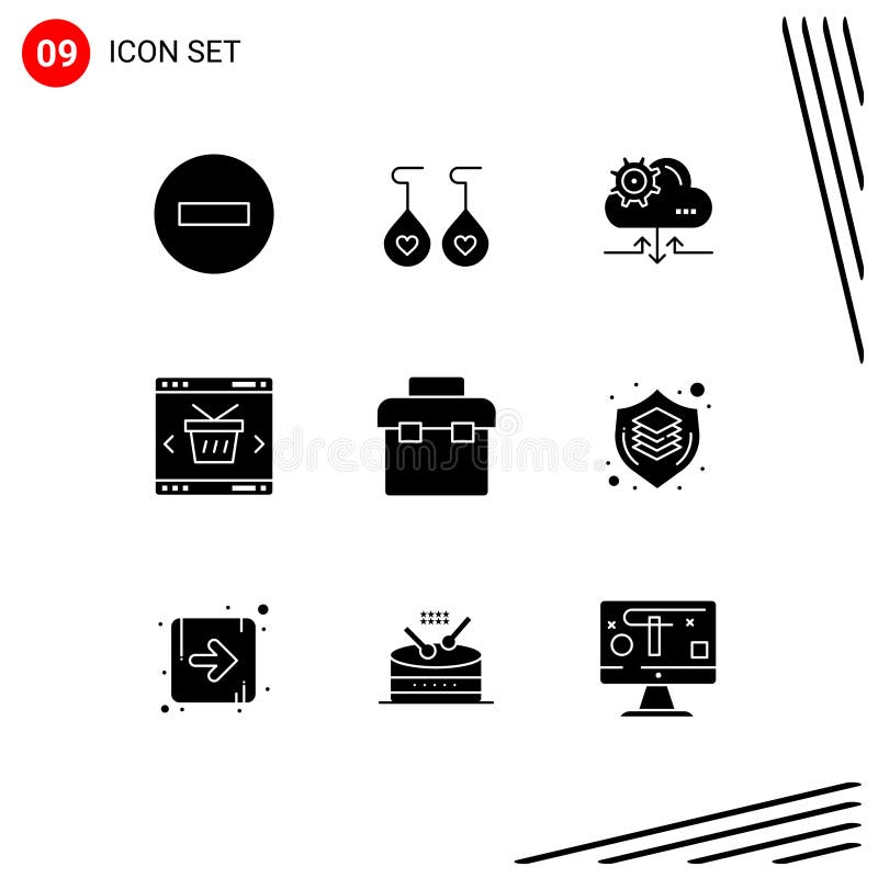 9 Thematic Vector Solid Glyphs and Editable Symbols of box, shopping, cloud, online, app stock illustration