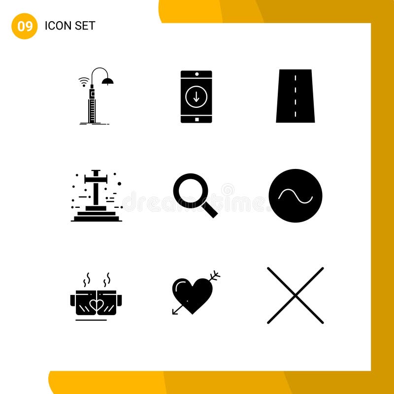Pictogram Set of 9 Simple Solid Glyphs of graveyard, cross, down, road, lines Editable Vector Design Elements. Application sine vectors
