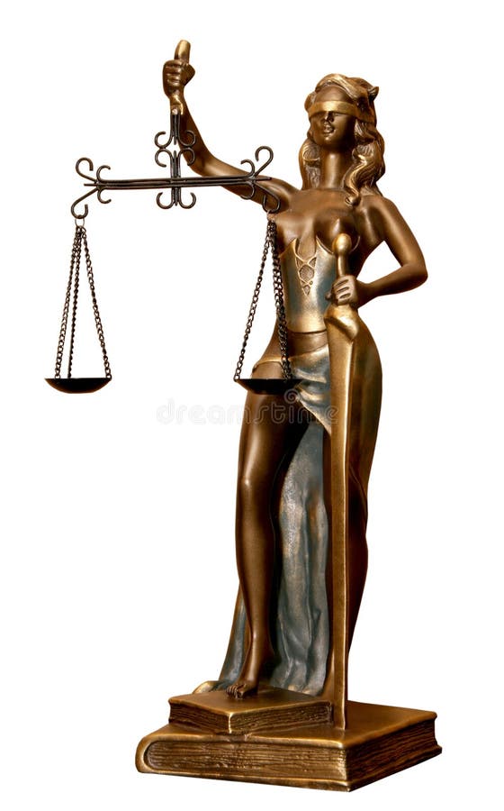 Golden statuette of justice goddess Themis or Nemesis with scales and sword. Golden statuette of justice goddess Themis or Nemesis with scales and sword