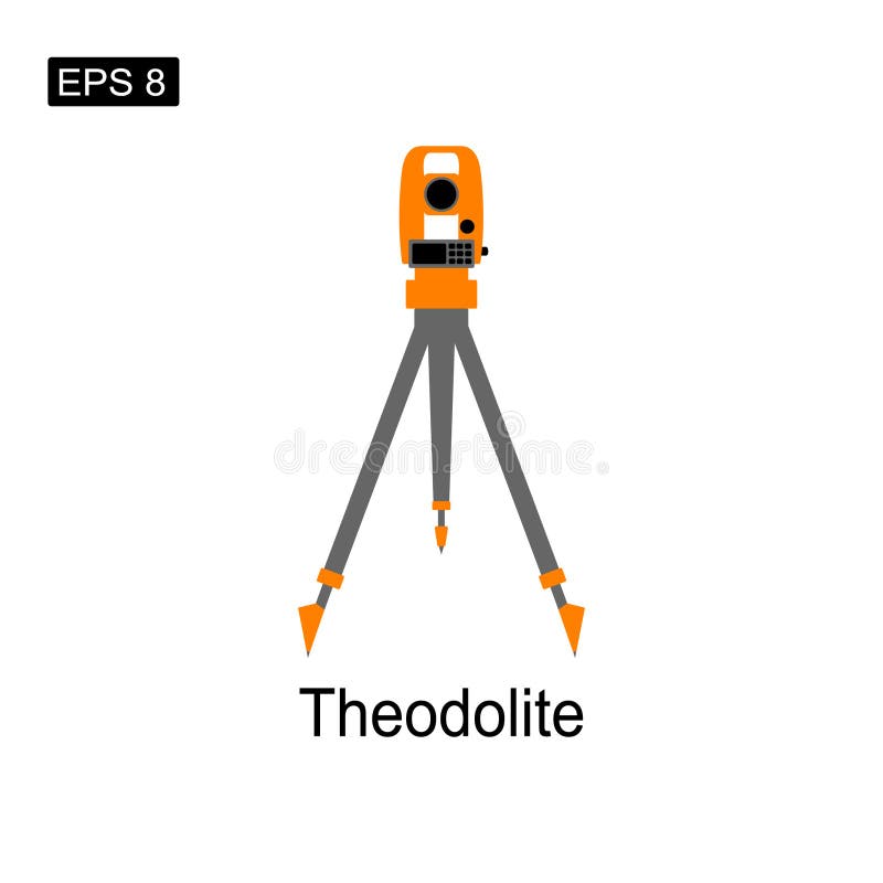 Orange theodolite on a tripod icon. Theodolite logo vectors