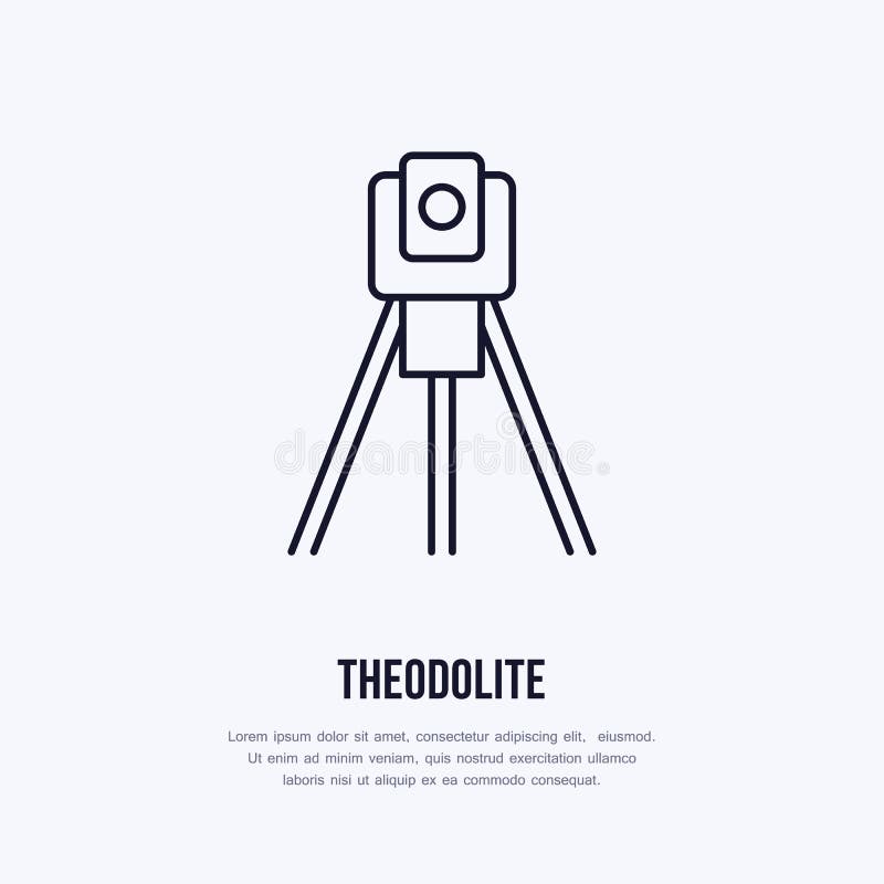 Theodolite on tripod. Geological survey, engineering vector flat line icon. Geodetic equipment. Geology research illustration, sign. Sign estimate vectors