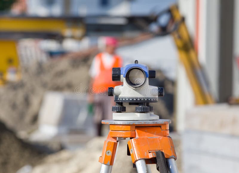 Theodolite at Construction Site Stock Image Image of industry, laser