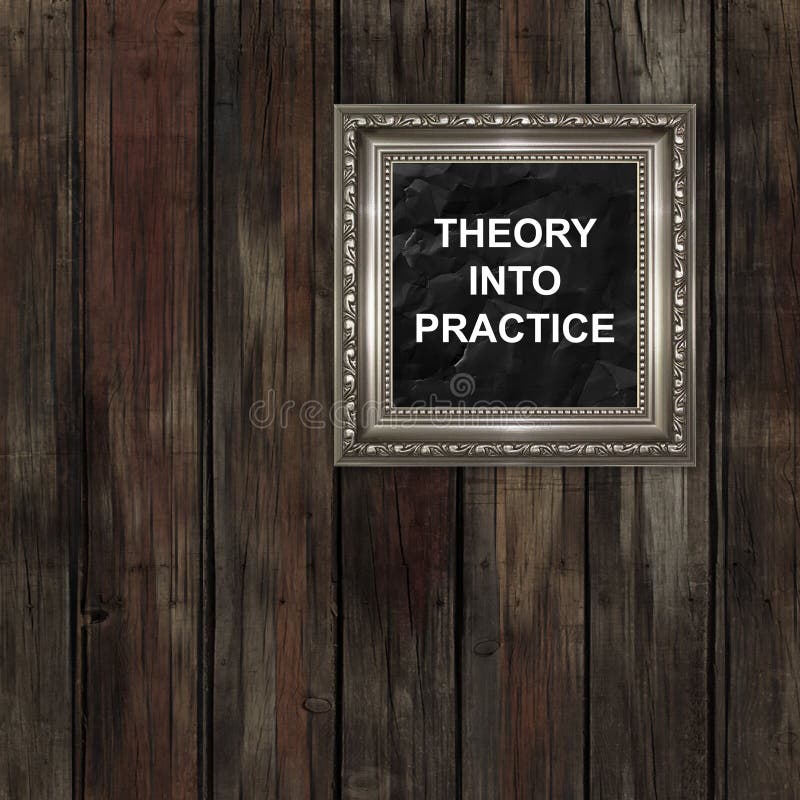 Theory Into Practice text message written on note page. Education and business concept stock photo