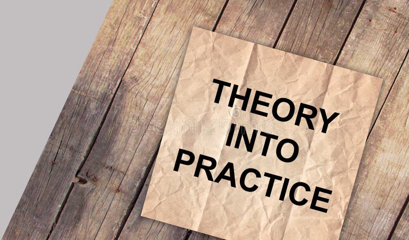 Theory Into Practice text message written on note page. Education and business concept royalty free stock image