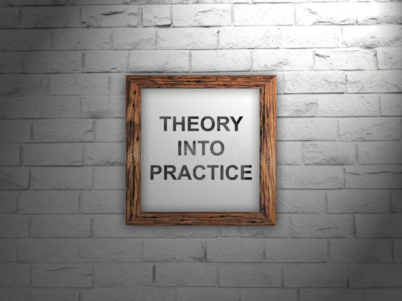 Theory Into Practice text message written on note page. Education and business concept stock illustration