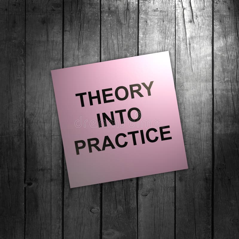 Theory Into Practice text message written on note page. Education and business concept royalty free stock image