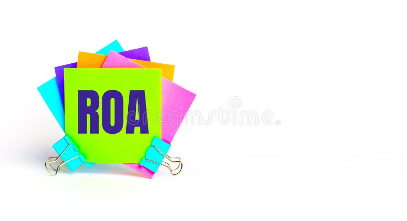 There are bright multi-colored stickers with the text ROA Return On Assets. Copy space. Letters roa stock images, royalty-free photos and pictures