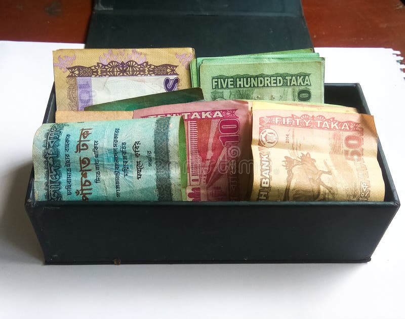 Bangladesh Taka. There is Some Bangladeshi Money in the Small Black Box  Stock Image - Image of currency, note: 184216487