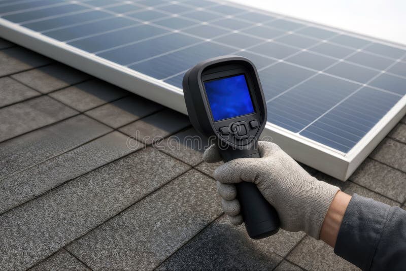 Thermal Camera Inspection for Solar Panel Maintenance, generative ai royalty free illustration
