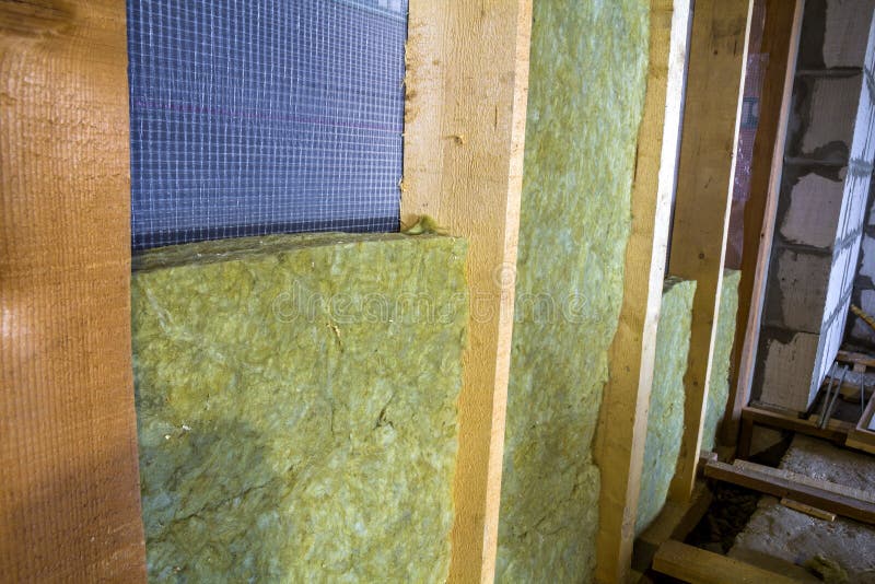 Thermal Insulation Mineral Rock Wool Installation at the New Building ...