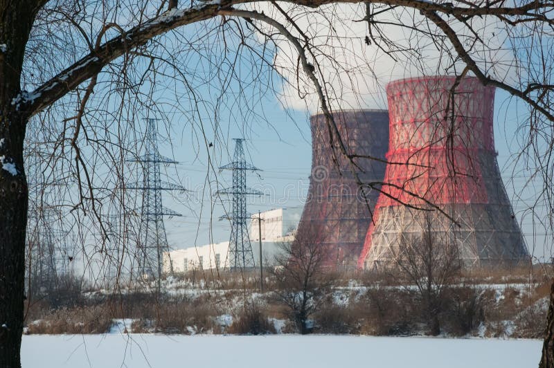 Thermal Power Plant. Environment and Air Pollution. Stock Photo Image
