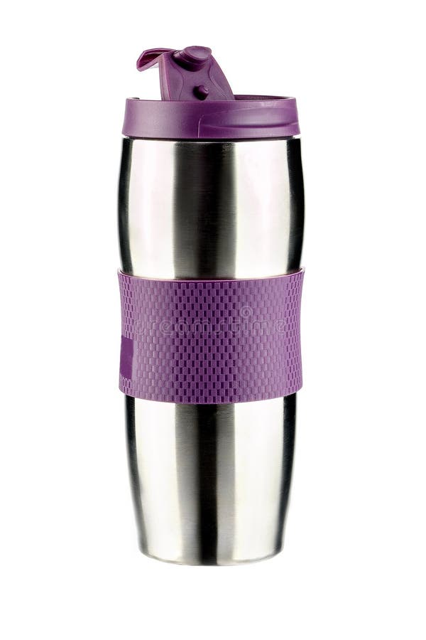 Purple Thermos Collection Isolated On White Background Stock Photo