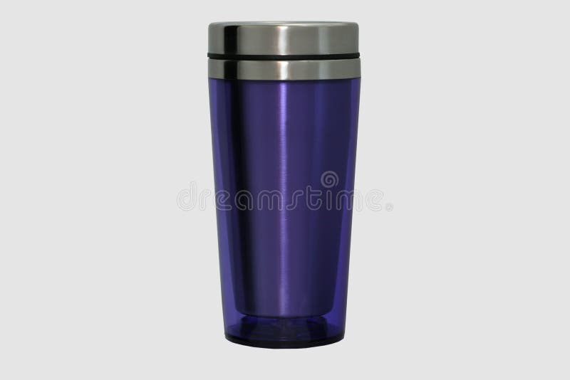 Thermo kubek robić stal nierdzewna, purpura, odizolowywa na bielu obrazy stock Thermo kubek robić stal nierdzewna, purpura, odizolowywa na bielu obrazy stock