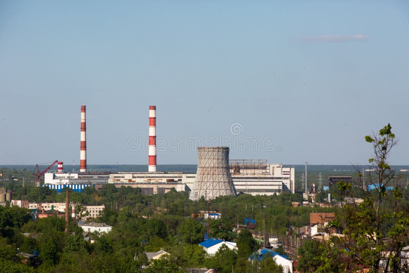 Thermoelectric Power Station with Cooling Tower Stock Photo Image of