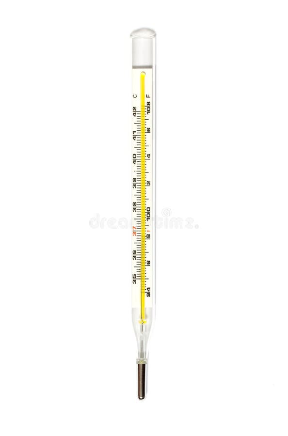 Mercury thermometer on white background