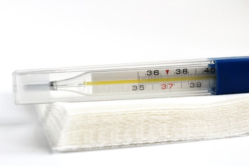 Thermometer in a Case. Glass Mercury Thermometer with Celsius Degree