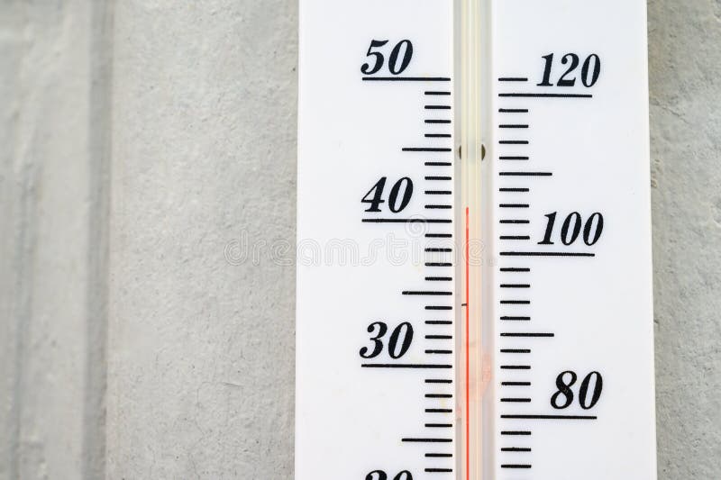 Closeup of Indicator in Thermometer Showing Temperature 40 Degrees